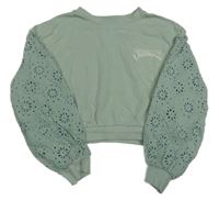 Zelenomodrá crop mikina s nápisom a madeirou River Island