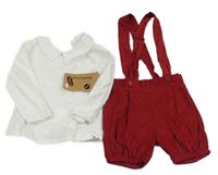 2set- vínové manšetráky s kšandami+ bílá halenka