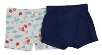 2x boxerky bílé s obrázky+ tmavomodré