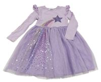 Fialové bavlněno/tylové šaty s kometou z flitrů Primark