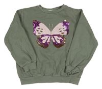 Khaki mikina s motýlem z flitrů H&M