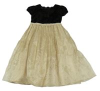 Černo-béžové sametovo/organzové slavnostní šaty s korálky 