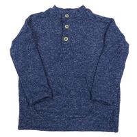 Tmavomodré melírované úpletové triko s knoflíky George