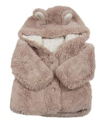 Staroružová kožušinová podšitá bunda s kapucňou s uškami Next