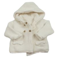 Bílý zateplený pletený kabátek s kapucí M&S