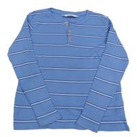 Světlemodré pruhované žebrované triko s knoflíky H&M