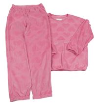 Růžové plyšové pyžamo se srdíčky Next