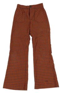 Červeno-antracitovo-oranžové kockované nohavice Zara