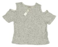 Nové - Svetlosivé melírované úpletové tričko s volnými rameny River Island