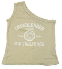 Béžový asymetrický top s nápisom