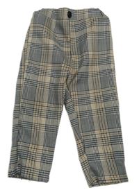 Čierno-bielo-horčicové kockované ľahké nohavice Shein