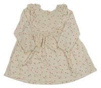 Smotanové úpletové šaty s ružovými srdiečkami Primark