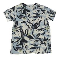 Světle-tmavomodro-biele vzorované tričko s listami Jack & Jones