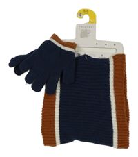 Nové - 2set - Tmavomodro-rezavý nákrčník + rukavice Primark