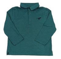 Zeleno-tmavomodré vzorované polo trik s dinosaurem F&F