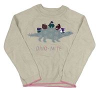 Béžový svetr s dinosaurem a flitry M&S