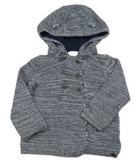 Tmavomodro-biely melírovaný prepínaci sveter s kapucňou Lupilu