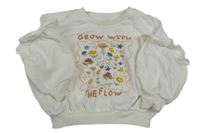 Biela oversize mikina s kvietkami a volánikmi Matalan