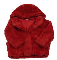 Červená chlpatá podšitá bunda s kapucňou George
