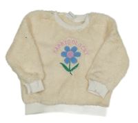 Smotanová chlpatá mikina s kvietkom