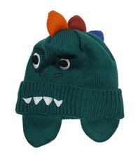 Zelená pletená čepice - dinosaurus 