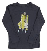 Tmavomodrošedé triko vesmírnou lodí Blue Seven