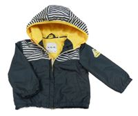 Šedo-pruhovaná šusťáková jarní bunda s kapucí 