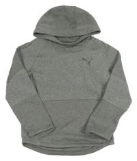 Šedá melírovaná mikina s logem a kapucí Puma