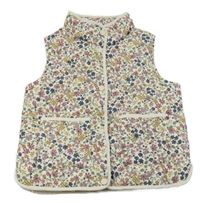 Pudrová šusťáková prošívaná zateplená vesta s kytičkami H&M