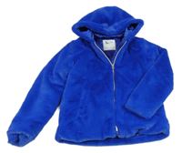 Kobaltově modrá kožešinová zateplená bunda s kapucí Tu