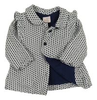 Bielo-tmavomodrý kockovaný jarný kabát s volánikmi Mondo Bambino