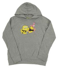 Sivá melírovaná mikina so Spongebobem a kapucňou