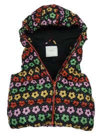 Černá šusťáková zateplená vesta s kytičkami Next