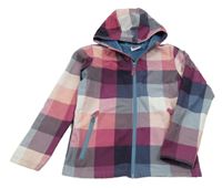 Růžovo-tmavomodro-bílá kostkovaná softshellová bunda s kapucí Yigga