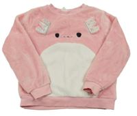 Svetloružová -biela chlpatá mikina s príšerkou H&M