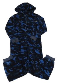 Tmavomodrá army plyšová kombinéza s kapucí Next 