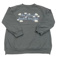 Šedá oversize mikina s kytičkami L&D