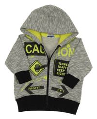 Sivá melírovaná prepínaci mikina s nápisom a kapucňou