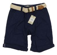 Nové - Tmavomodré plátěné kraťasy s páskem Denim Co. 