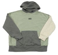 Khaki-šedo-smetanová oversize mikina s klokankou a kapucí George 