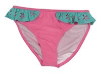 Neónově ružovo-mátové plavkové nohavičky s volánikmi