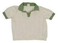 Bielo-zelené úpletové polo tričko H&M