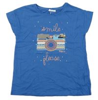 Modré tričko s výšivkou a flitrami Fat Face