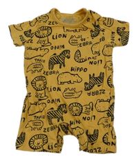 Žlutý kraťasový overal se zvířátky F&F