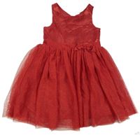 Červené šusťákovo/tylové šaty s mašlí H&M