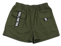 Khaki plátenné kraťasy s nápismi Shein