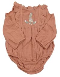 Starorůžové mušelínové body s výšivkou králíka M&S