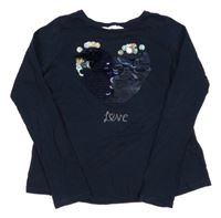 Tmavomodré triko se srdíčkem z flitrů H&M