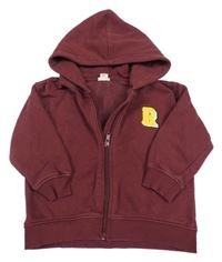 Mahagónovoá prepínaci mikina s písmenkom a kapucňou River Island