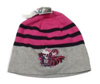 Nové - Sivo-ružovo-čierna pruhovaná čapica s obrázkem Monster High